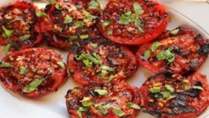 GRILLED TOMATTOES WITH BASIL LEAVES RECIPE